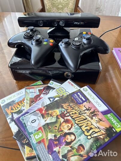 Xbox 360+kinect+игры+геймпады 250gb