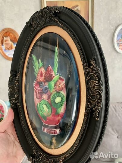 Картина маслом, коктейль, в гипсовой рамке 22х30