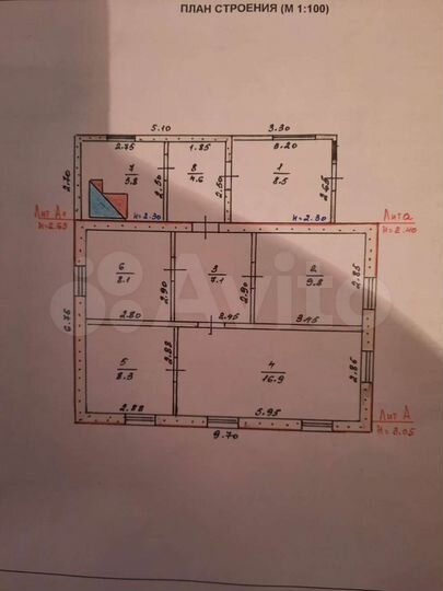 Дом 69,1 м² на участке 9 сот.