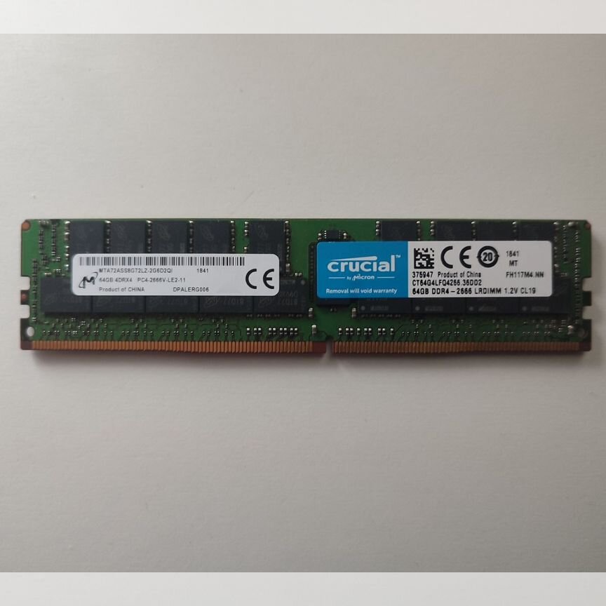 [4DRX4] 64 Gb 2666lrdimm Micron/Crucial, Склад 2 Шт