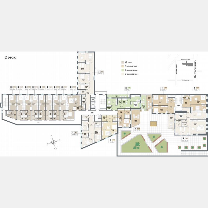 1-к. апартаменты, 79,1 м², 2/10 эт.