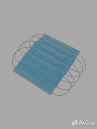 Маска медицинская одноразовая трехслойная, голубая