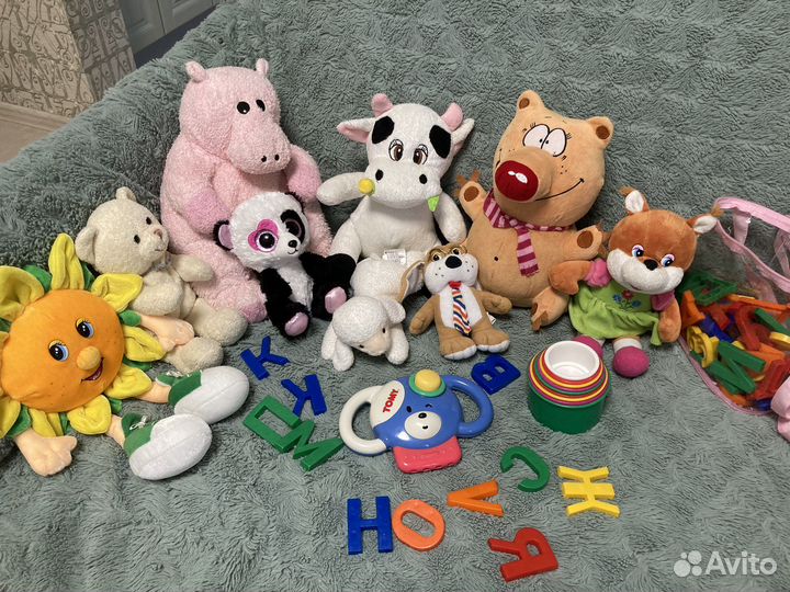 Мягкие игрушки + губная гармошка детская