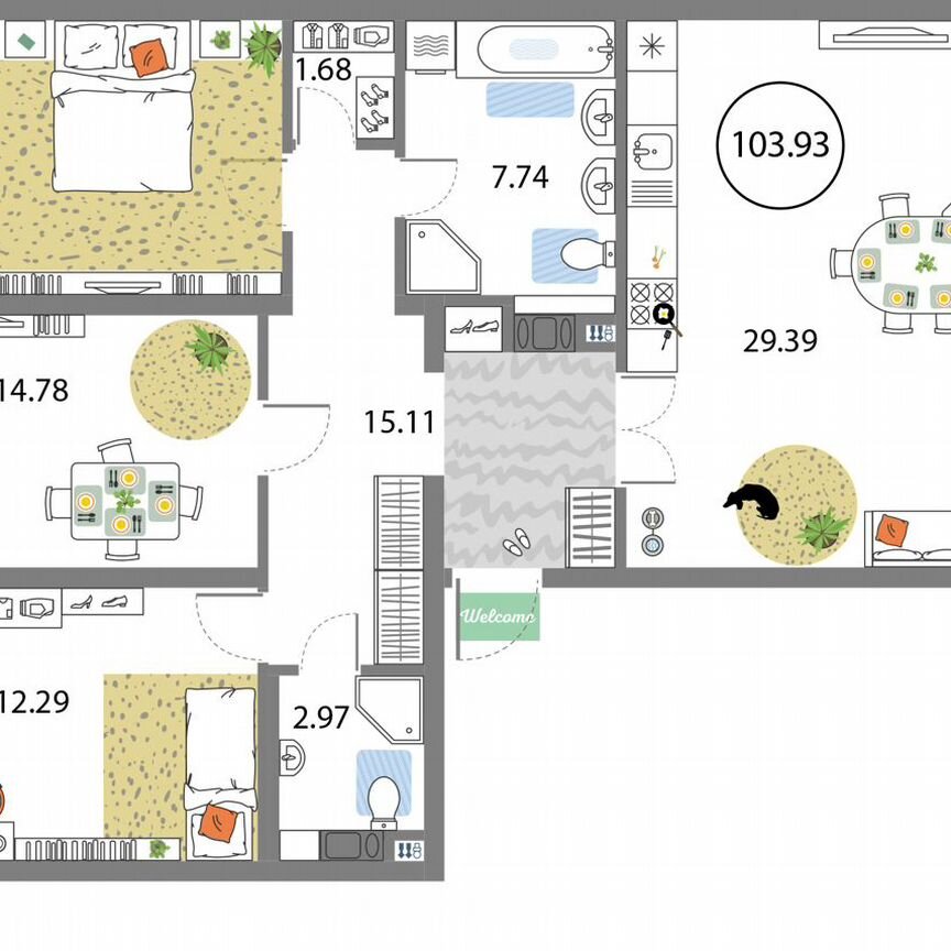 3-к. квартира, 103,9 м², 6/12 эт.