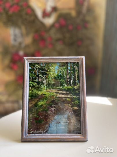 Картина маслом в раме Лесной пейзаж