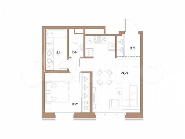 1-к. квартира, 48,3 м², 9/9 эт.