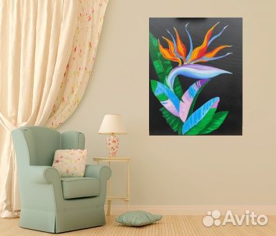 Картина маслом на холсте цветок Стрелиция