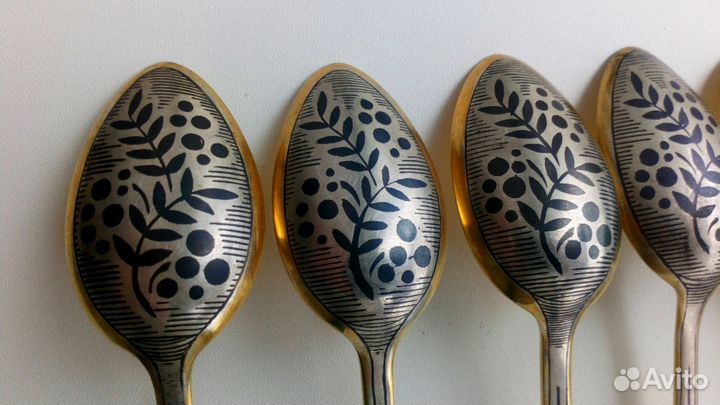 Ложки, серебро 875, позолота, чернение