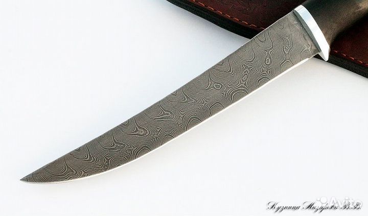 Нож филейный Касатка средняя дамаск черный граб