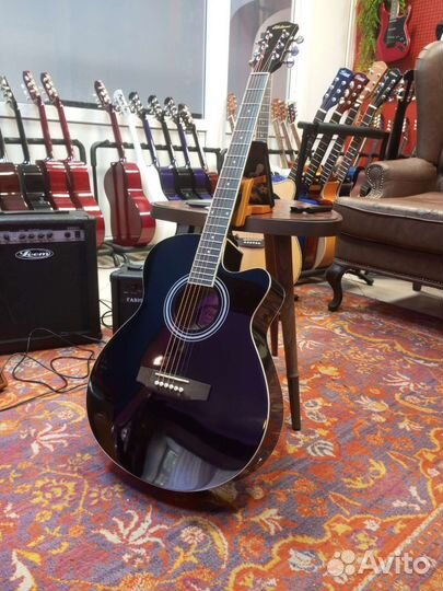 Гитара электроакустическая черная новая