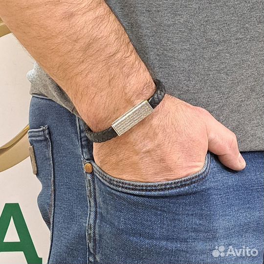 Кожаный браслет с серебром Псалом Давида 22