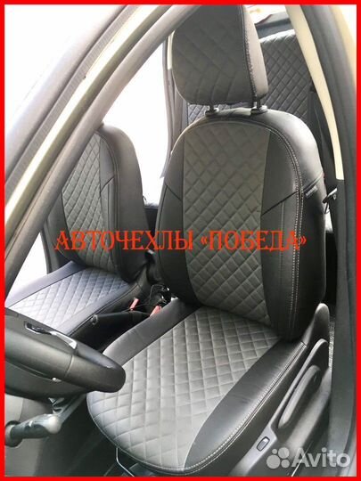 Чехлы Renault Logan 2 из экокожи чёрно-серые Ромб