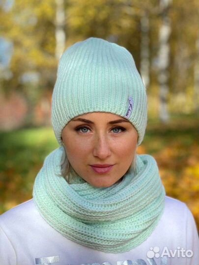 Шапка со снудом с шарфом зимняя тёплая вязаная