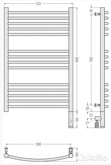 Сунержа Богема 3.0 выгнутая 800х500 мэм правый Мат
