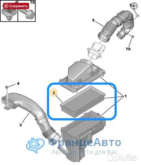 Фильтр воздушный Citroen C5, Peugeot 407 2.0/2.2 D