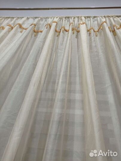 Тюль органза айвори с бахромой