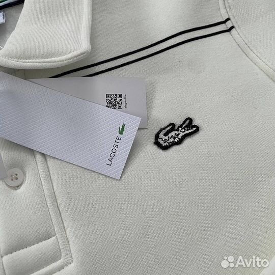 Свитшот lacoste на пуговицах белый (флис)