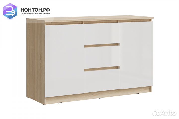 Комод Челси 1200 белый глянец / дуб сонома