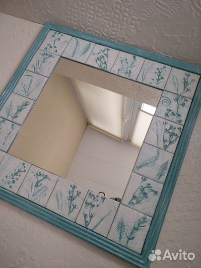 Зеркало с оттисками растений ручной работы в раме
