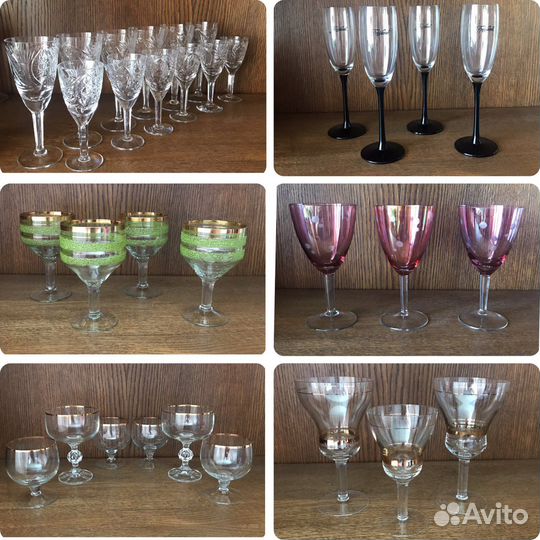 Фужеры хрустальные СССР цветные Разные наборы