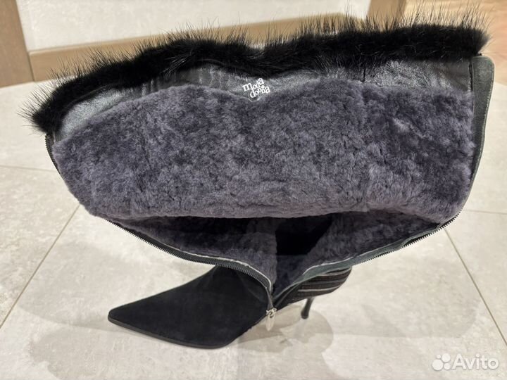 Сапоги женские 37 натуральная замша зимние черные