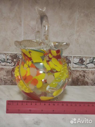 Конфетница корзинка цветное стекло