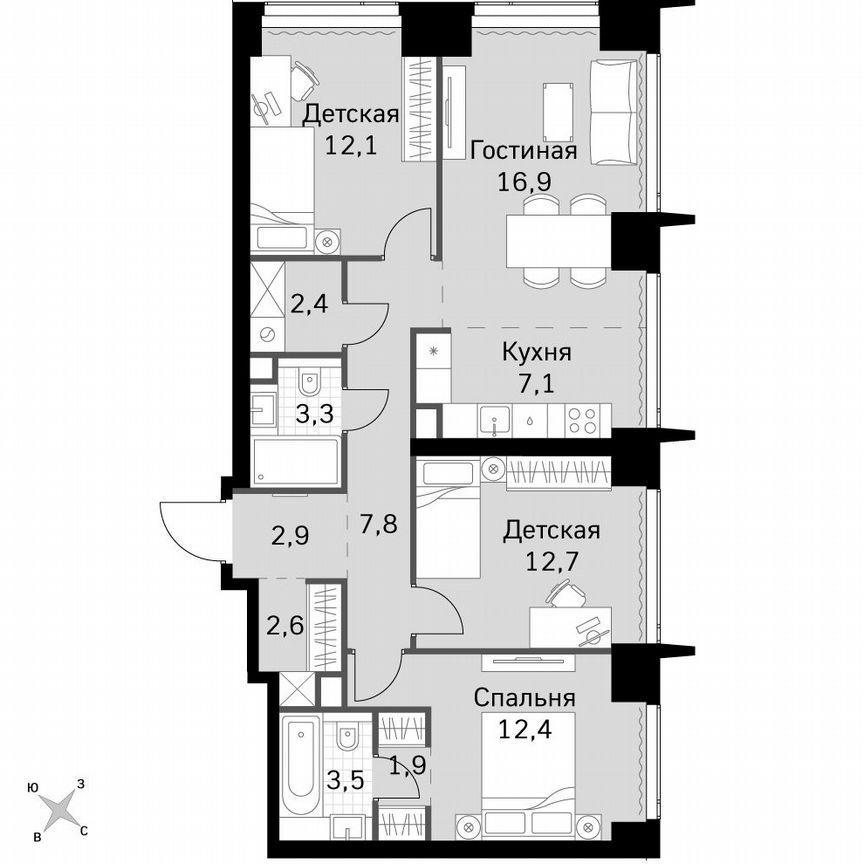 3-к. квартира, 85,6 м², 5/60 эт.