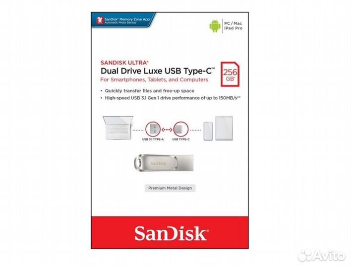 Flash Usb 3.1 SanDisk Dual Drive на 256GB (OTG)