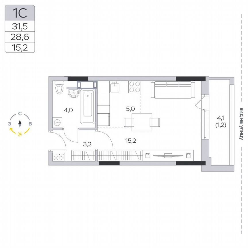 Квартира-студия, 28,7 м², 6/9 эт.