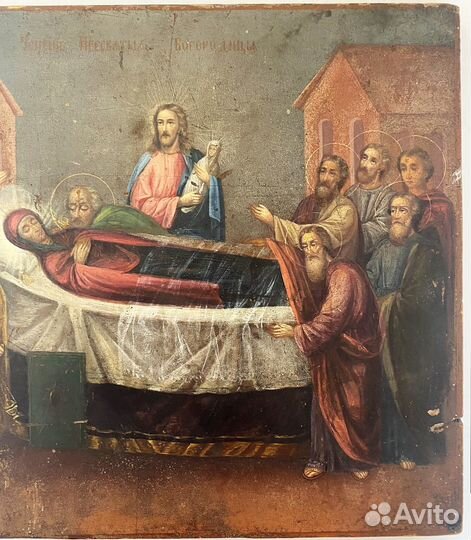 Икона старинная успение академическая живопись 19