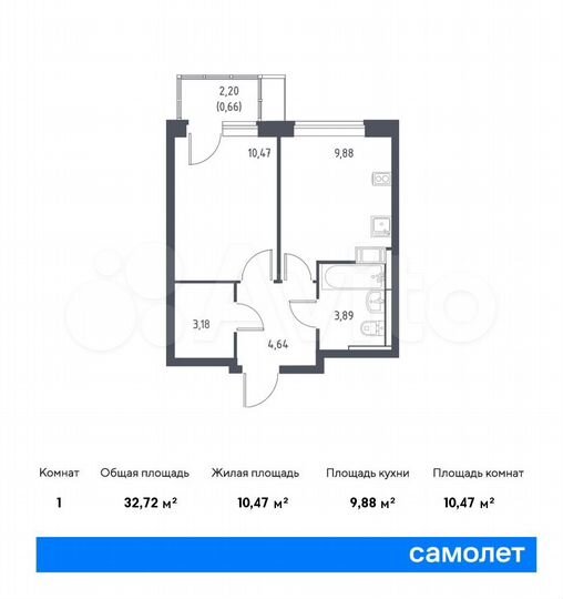 1-к. квартира, 32,7 м², 10/12 эт.