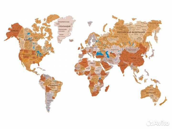 Карта мира из дерева с подсветкой, Борнео