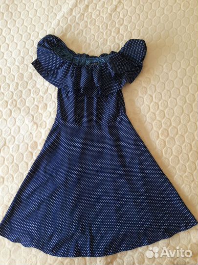 Платье женское летнее синее в горошек XS