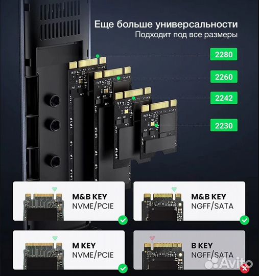 Внешний бокс (переходник) SSD M.2 NVMe msata Ugree