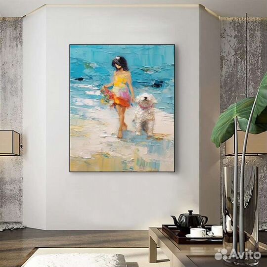Картина маслом девочка с собакой