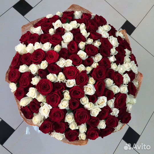 Букет 101 красная и белая роза