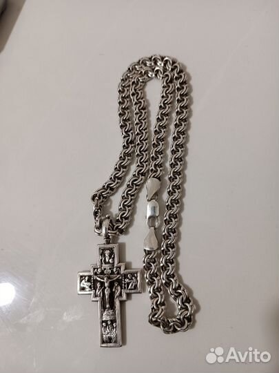 Мужская серебряная цепь с крестом бисмарк