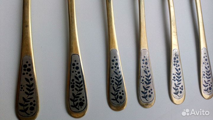 Ложки, серебро 875, позолота, чернение