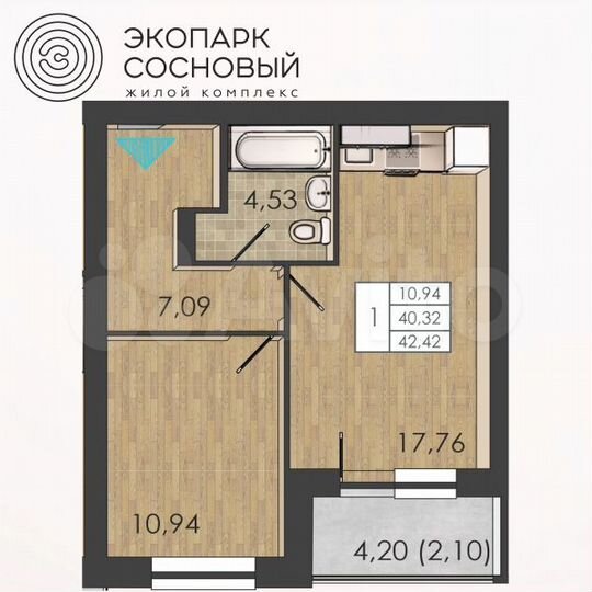1-к. квартира, 42,4 м², 4/4 эт.
