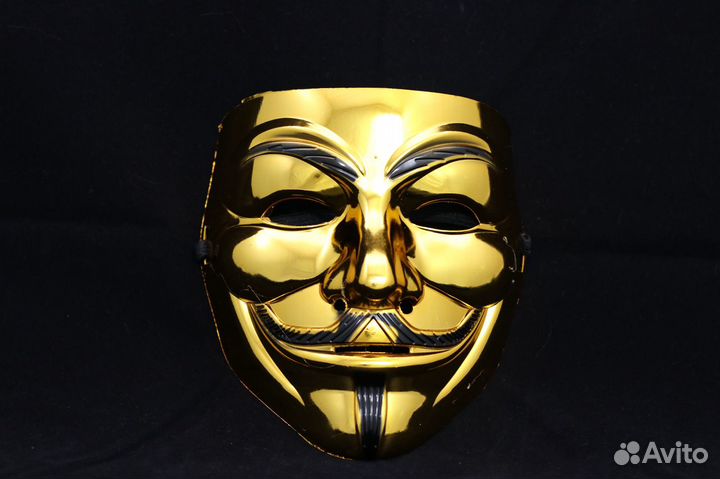 Маска анонимус золото, черная и серебряная