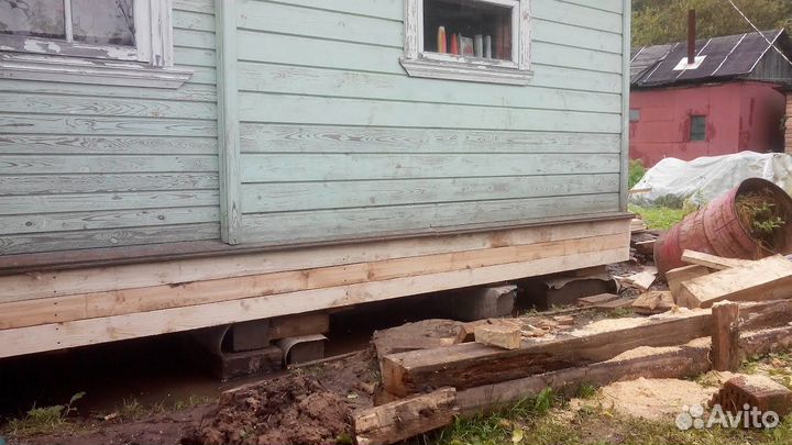 Замена венцов, полов, подъём домов