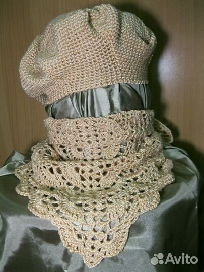 Вязаный комплект: берет + шарф-косынка