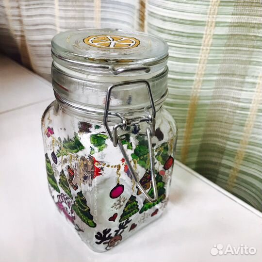 Банка для сыпучих 230мл ручная роспись новогодняя