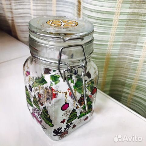 Банка для сыпучих 230мл ручная роспись новогодняя