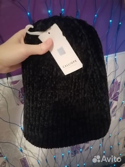 Шапка чёрная плюшевая