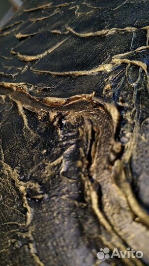 Интерьерная картина, чёрная с золотом текстурная