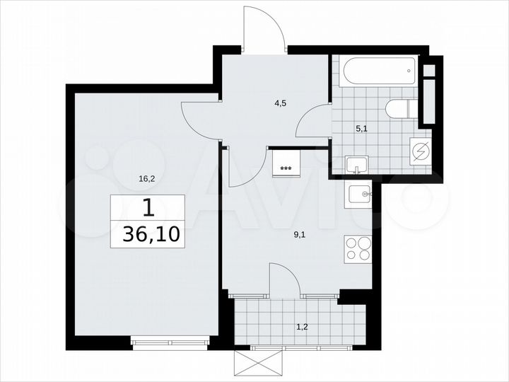 1-к. квартира, 36,1 м², 14/16 эт.
