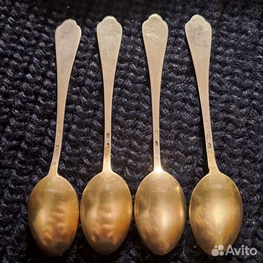 Серебряные позолоченные чайные ложки,875 проба