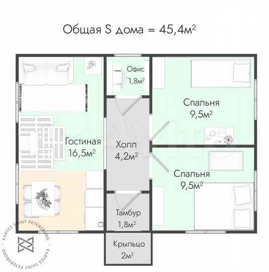 Дом 45,4 м² на участке 7 сот.