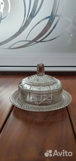 Винтажная масленка (икорница) стеклянная СССР